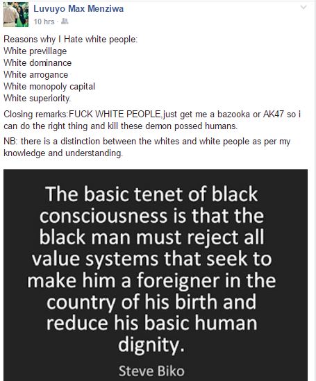 UP SRC member threatens to kill whites