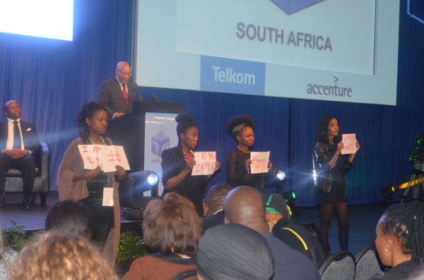 Anti-rape protestors disrupt Zuma election results speech